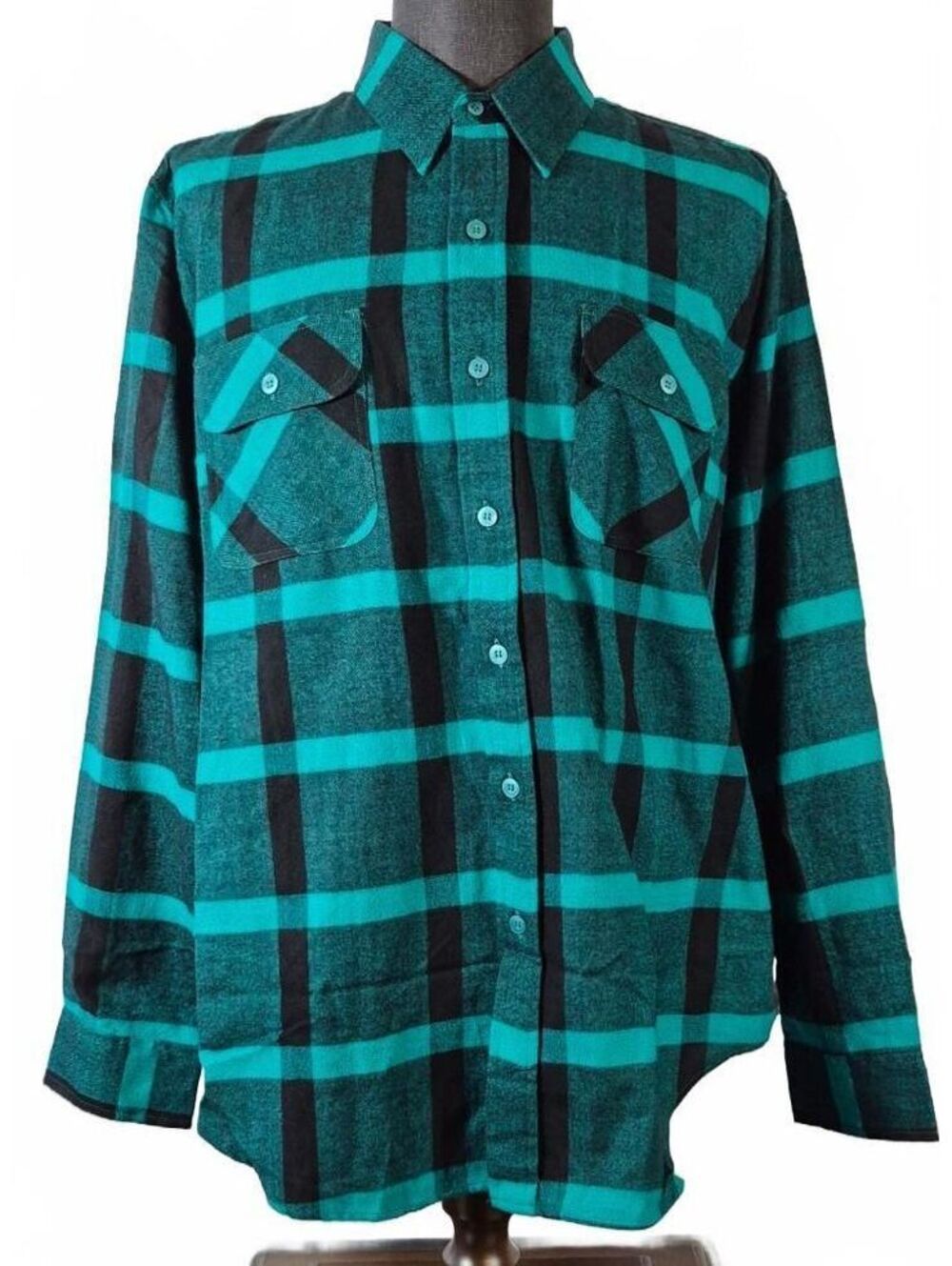 Bog Trading Co XL Teal Black Plaid Flannel Shirt